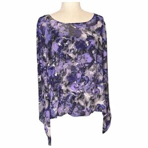 Alfani Abstract Shades of Purple Blouse with Bell Sleeves Detailed Silver Studs